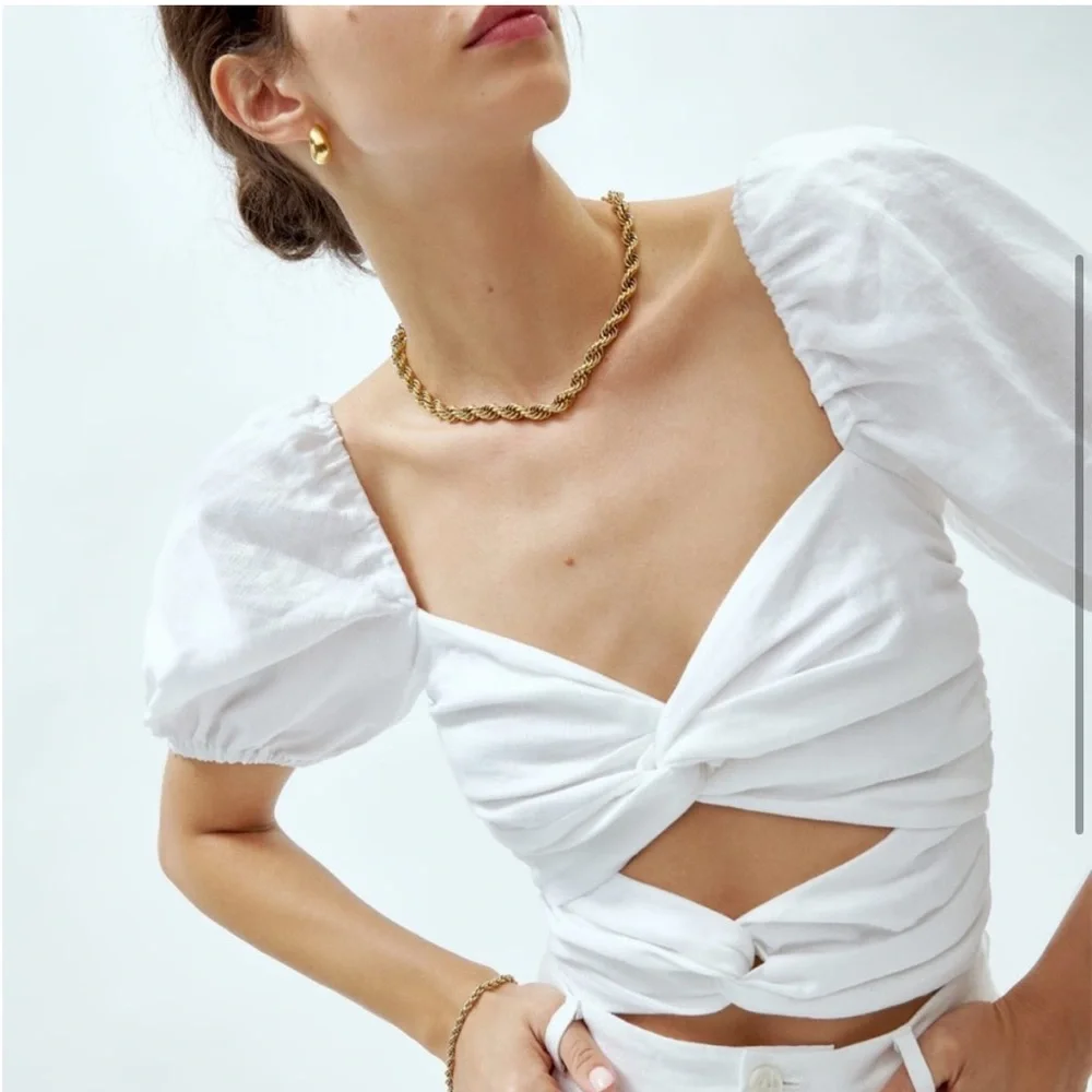 Reformation White Puff Sleeve Top